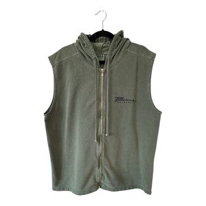 Boca Authentic Vintage Olive Green Sleeveless Hoodie Zip Up Vest Sweatshirt - M